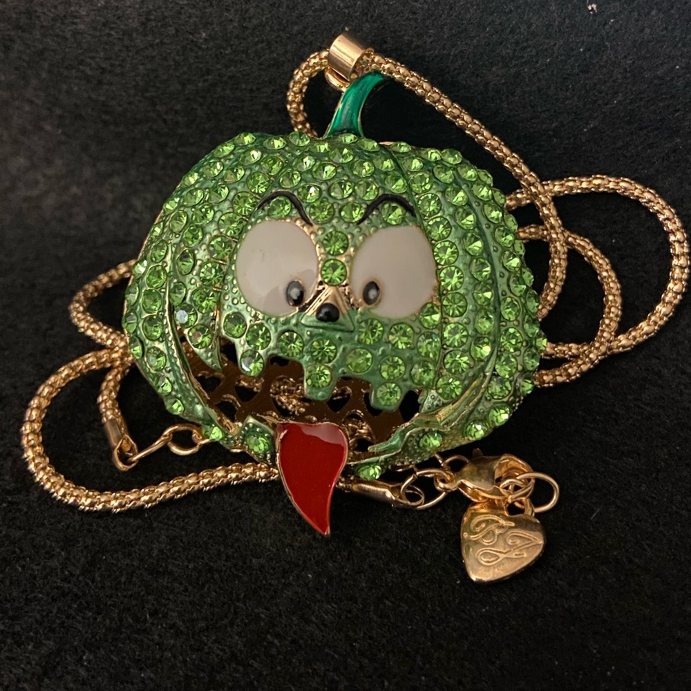 Betsey Johnson Pumpkin Necklace Green Bling